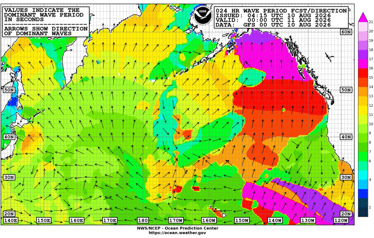 North Pacific 24 Hour Wave Period Forecast