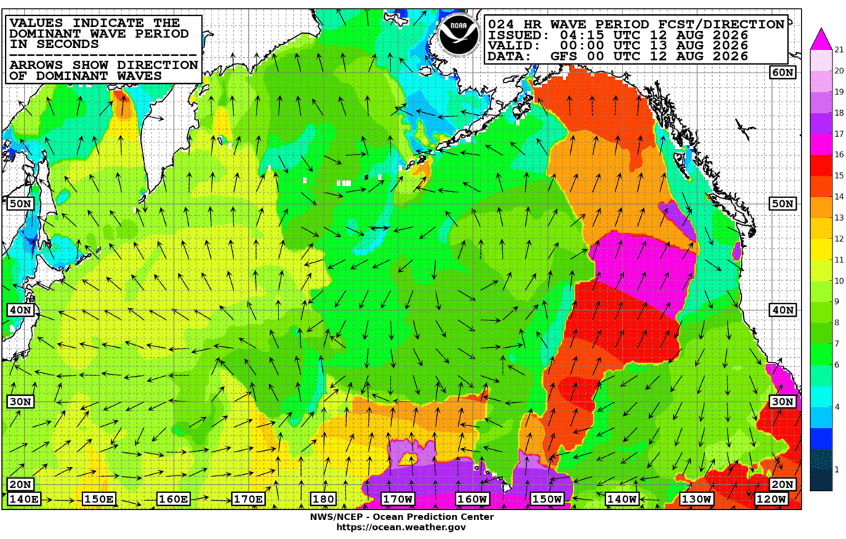 North Pacific 24 Hour Wave Period Forecast