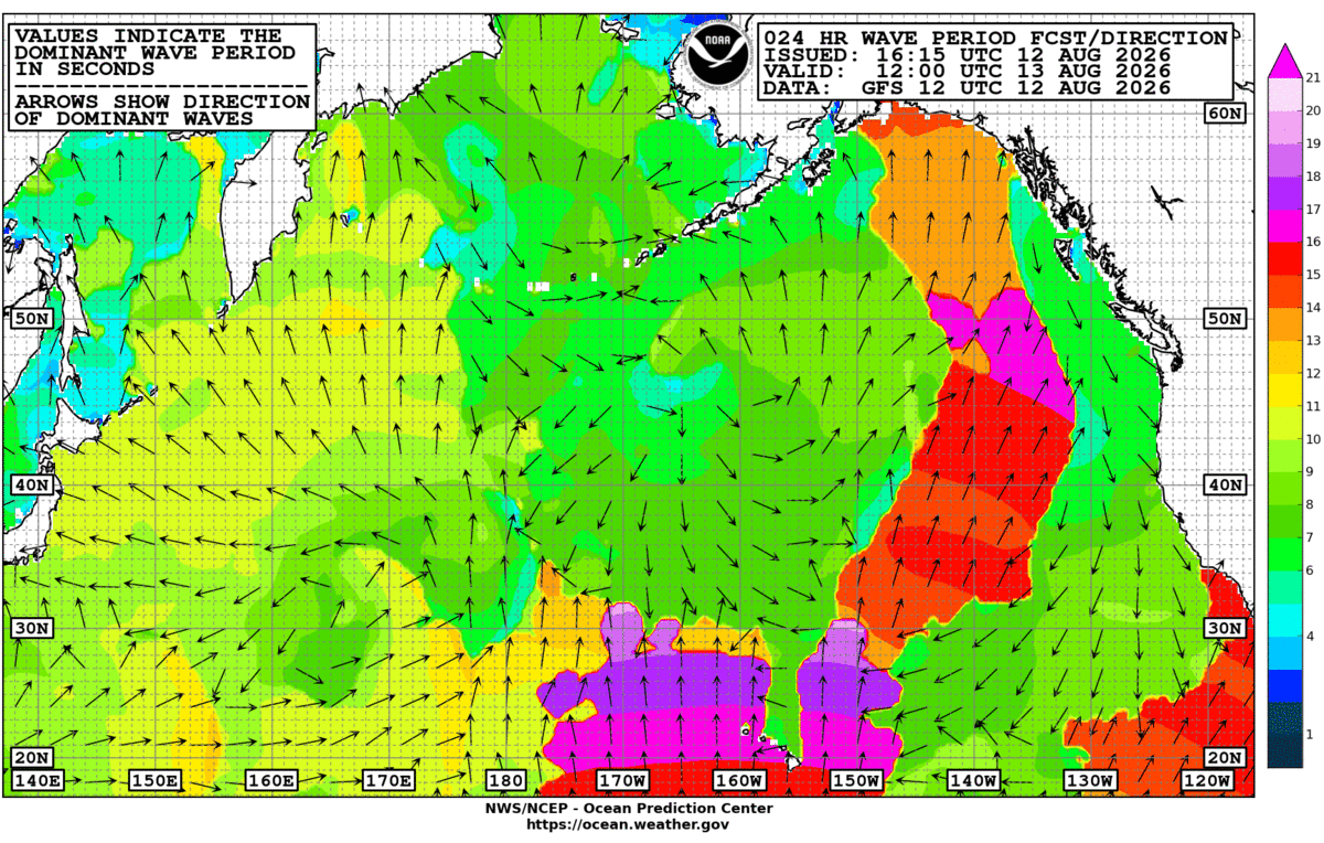 North Pacific 24 Hour Wave Period Forecast