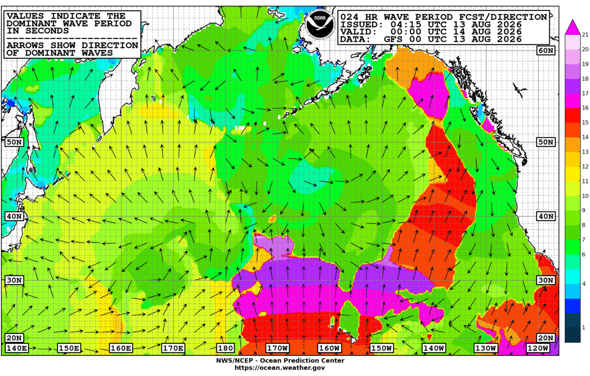 North Pacific 24 Hour Wave Period Forecast