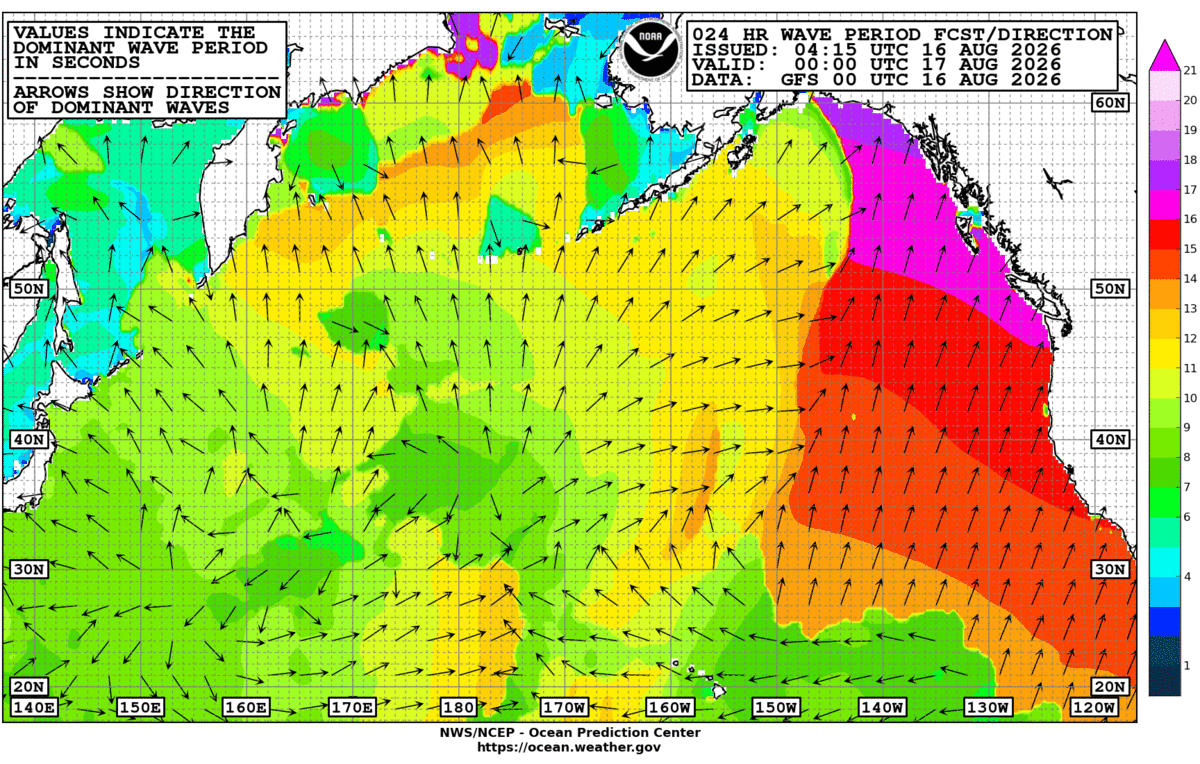 North Pacific 24 Hour Wave Period Forecast