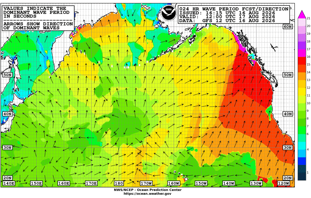 North Pacific 24 Hour Wave Period Forecast
