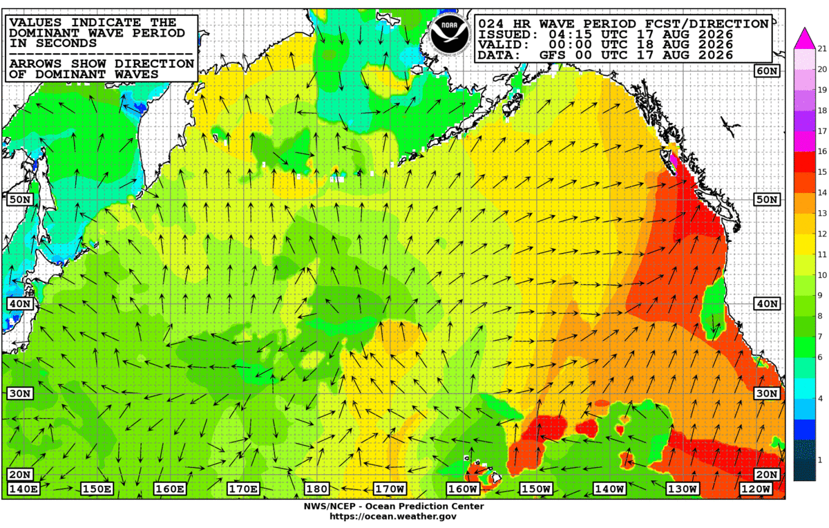 North Pacific 24 Hour Wave Period Forecast
