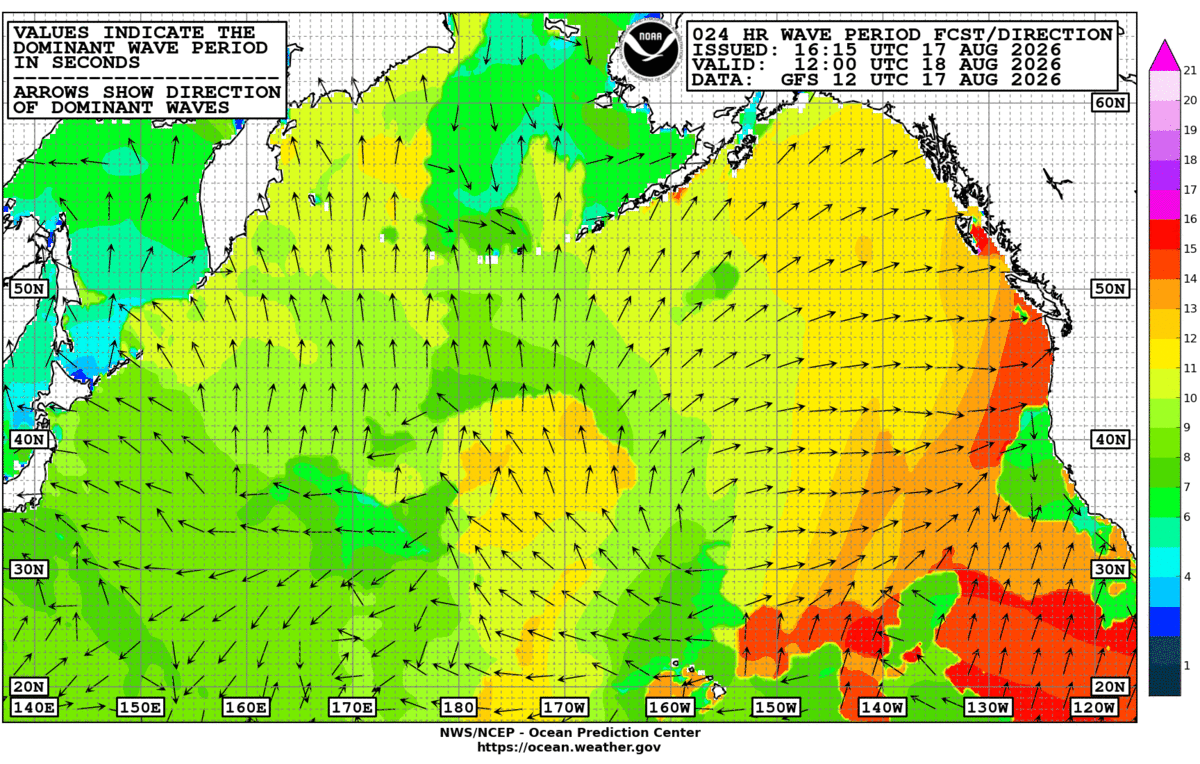 North Pacific 24 Hour Wave Period Forecast