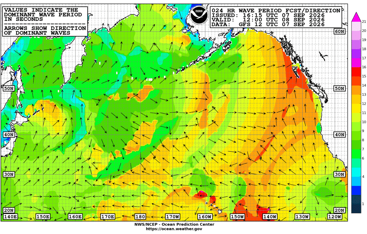 North Pacific 24 Hour Wave Period Forecast