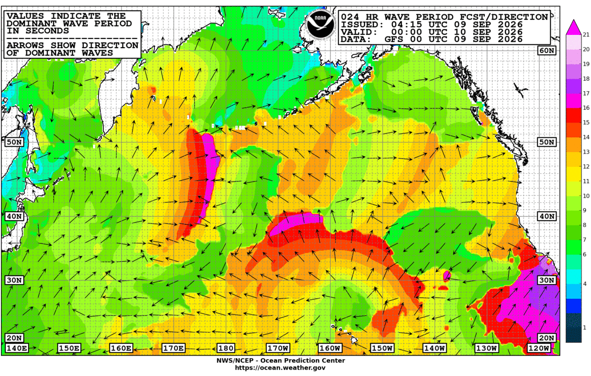North Pacific 24 Hour Wave Period Forecast