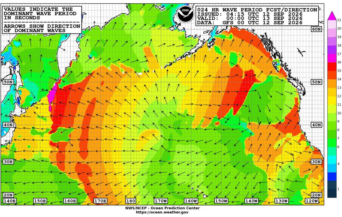 North Pacific 24 Hour Wave Period Forecast