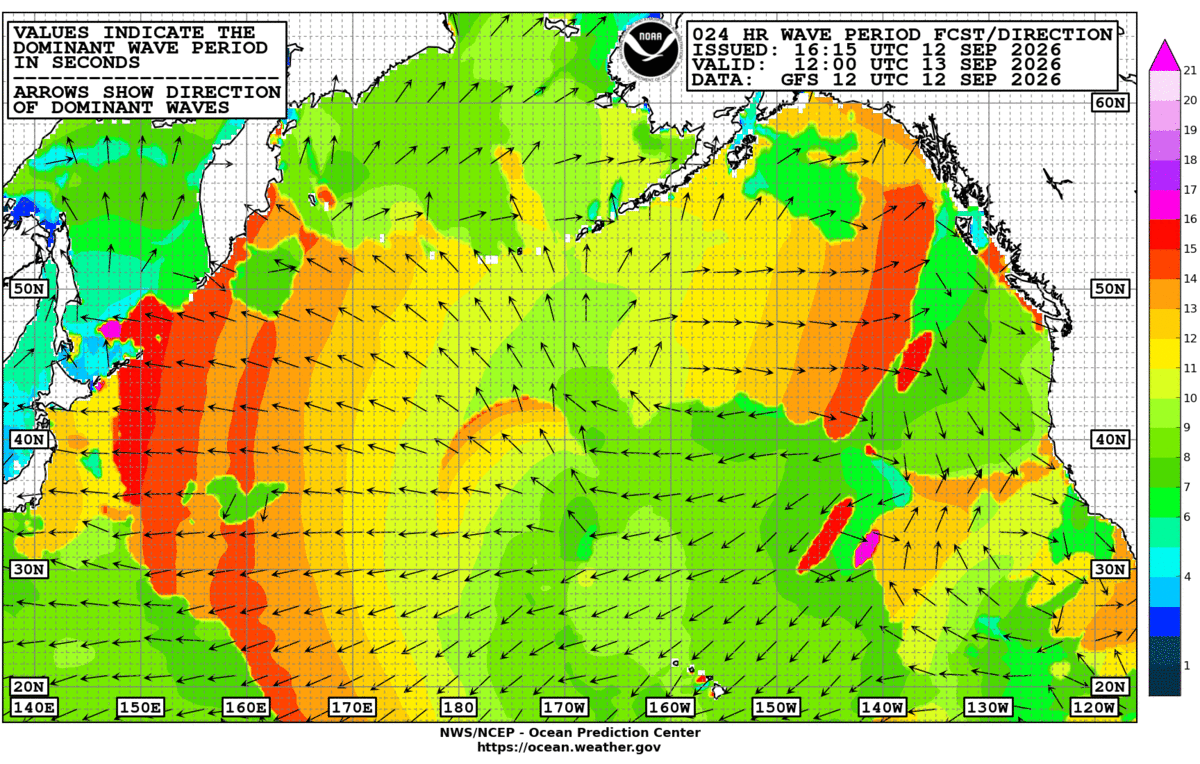 North Pacific 24 Hour Wave Period Forecast