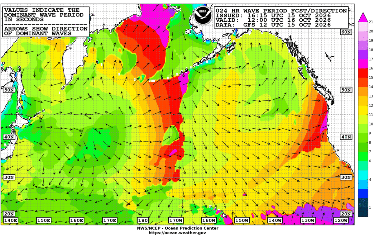 North Pacific 24 Hour Wave Period Forecast