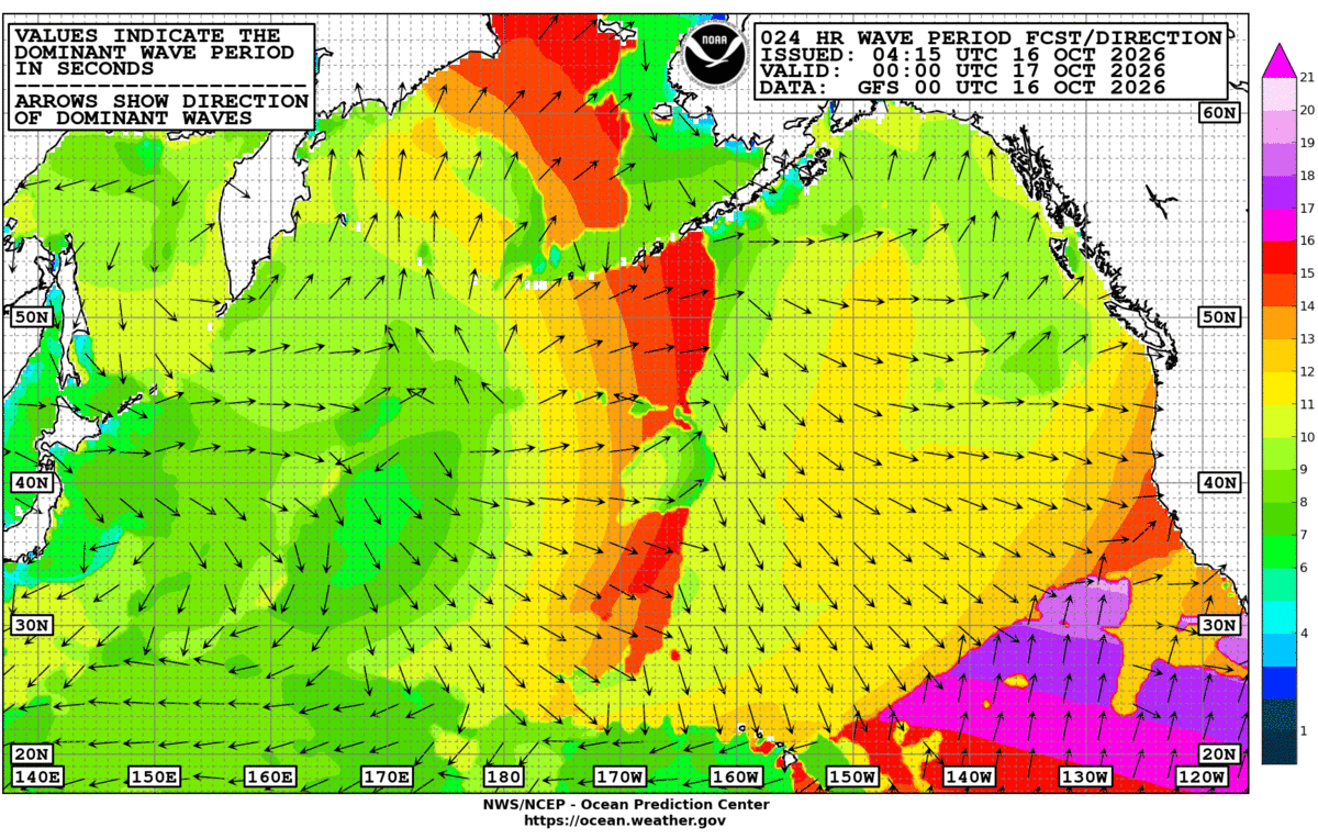 North Pacific 24 Hour Wave Period Forecast