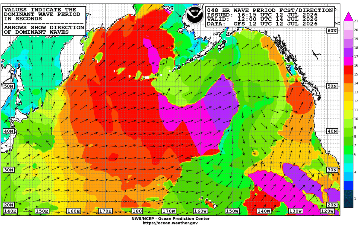 North Pacific 48 Hour Wave Period Forecast