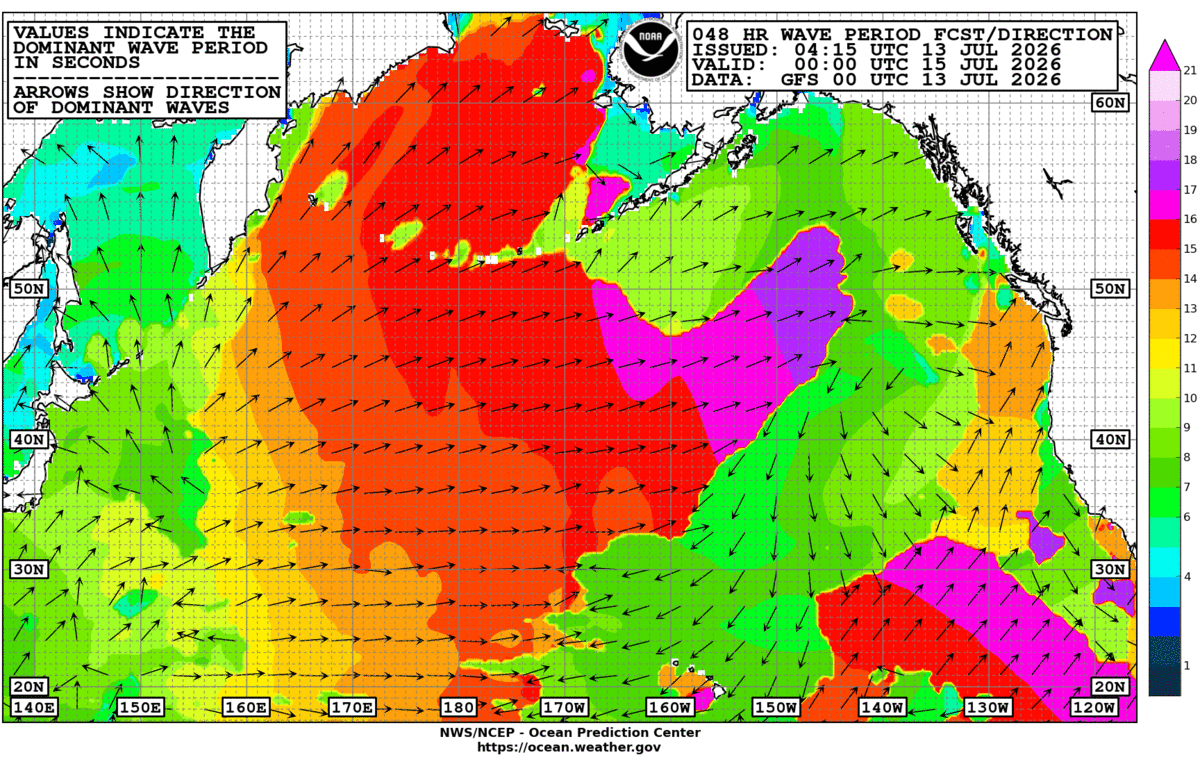 North Pacific 48 Hour Wave Period Forecast