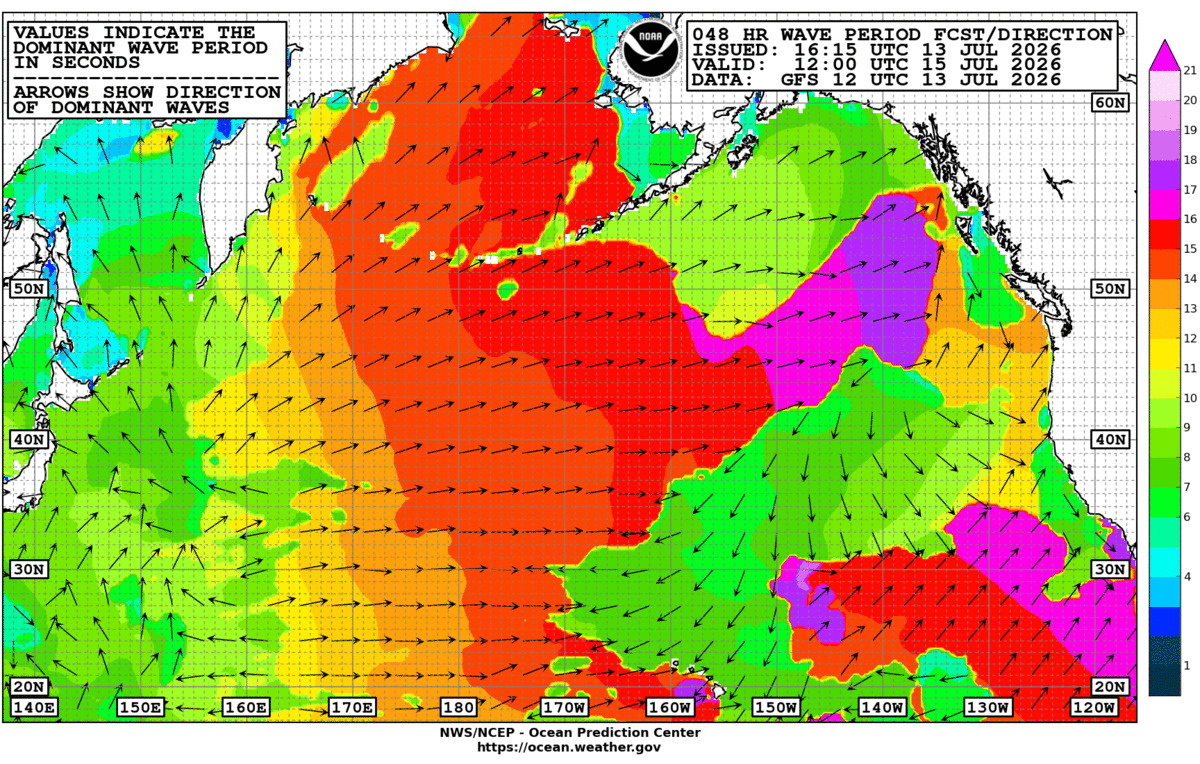 North Pacific 48 Hour Wave Period Forecast