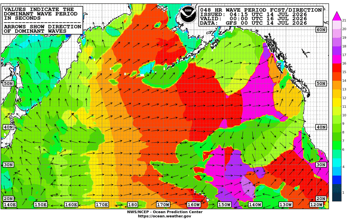 North Pacific 48 Hour Wave Period Forecast