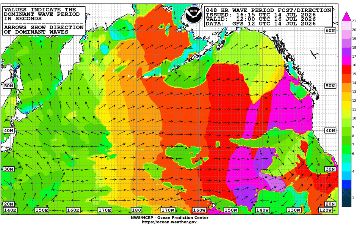 North Pacific 48 Hour Wave Period Forecast