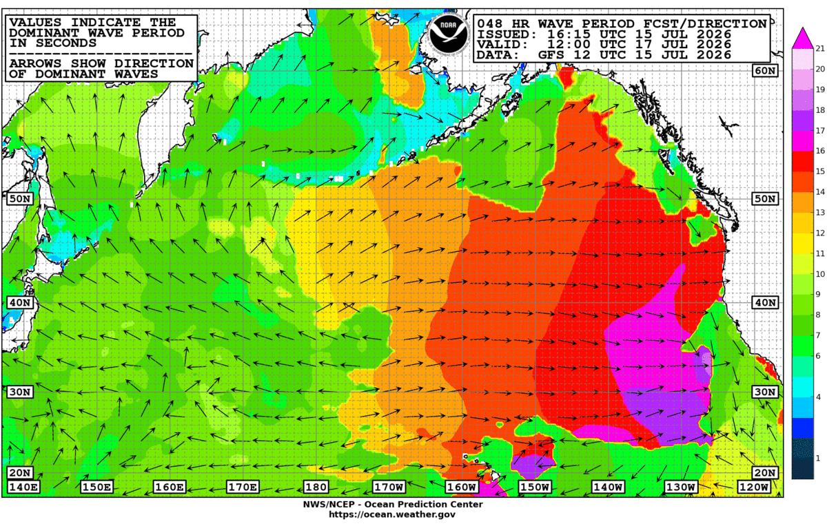 North Pacific 48 Hour Wave Period Forecast