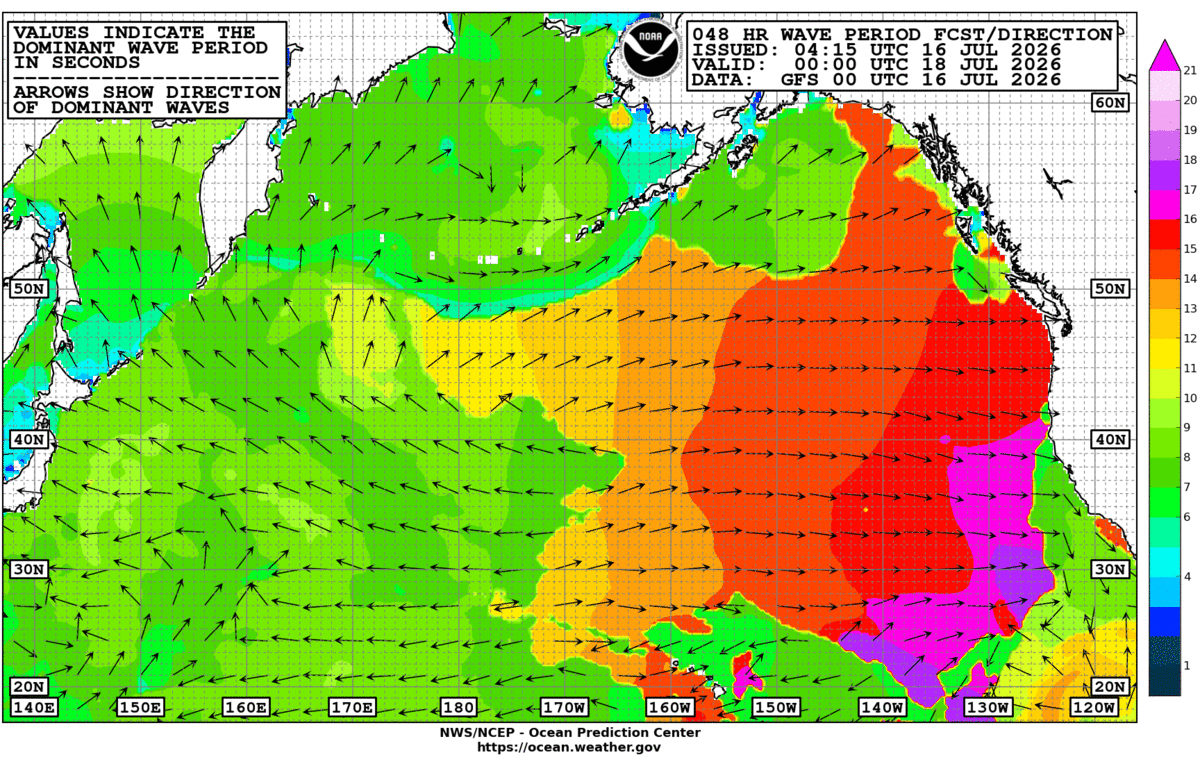 North Pacific 48 Hour Wave Period Forecast