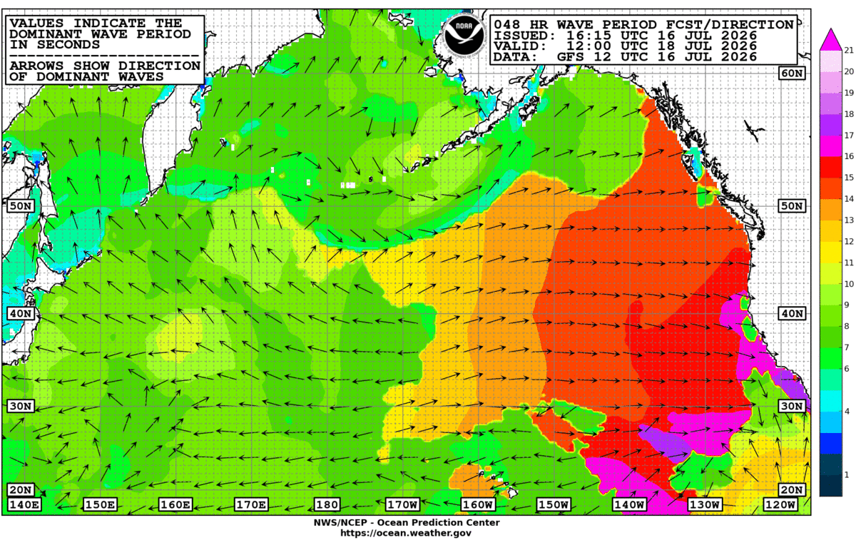 North Pacific 48 Hour Wave Period Forecast