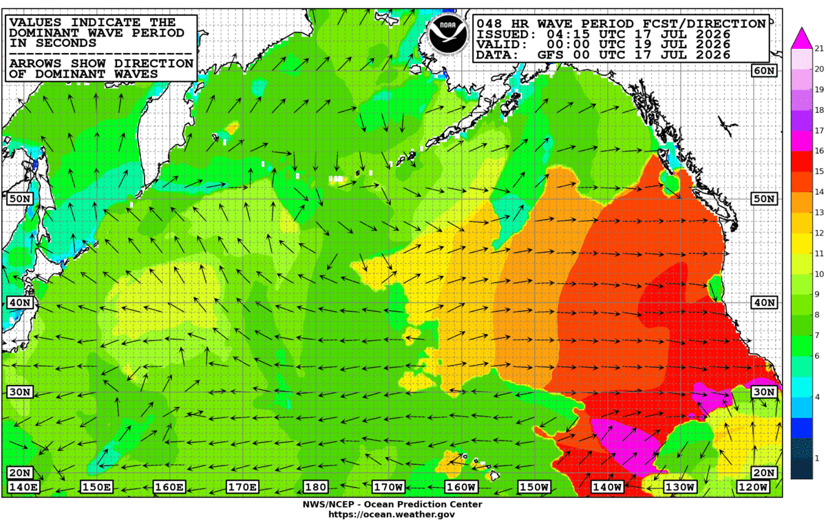 North Pacific 48 Hour Wave Period Forecast
