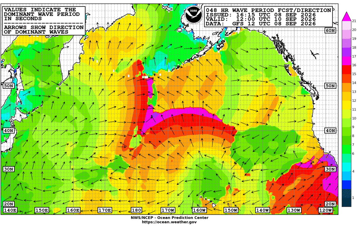 North Pacific 48 Hour Wave Period Forecast