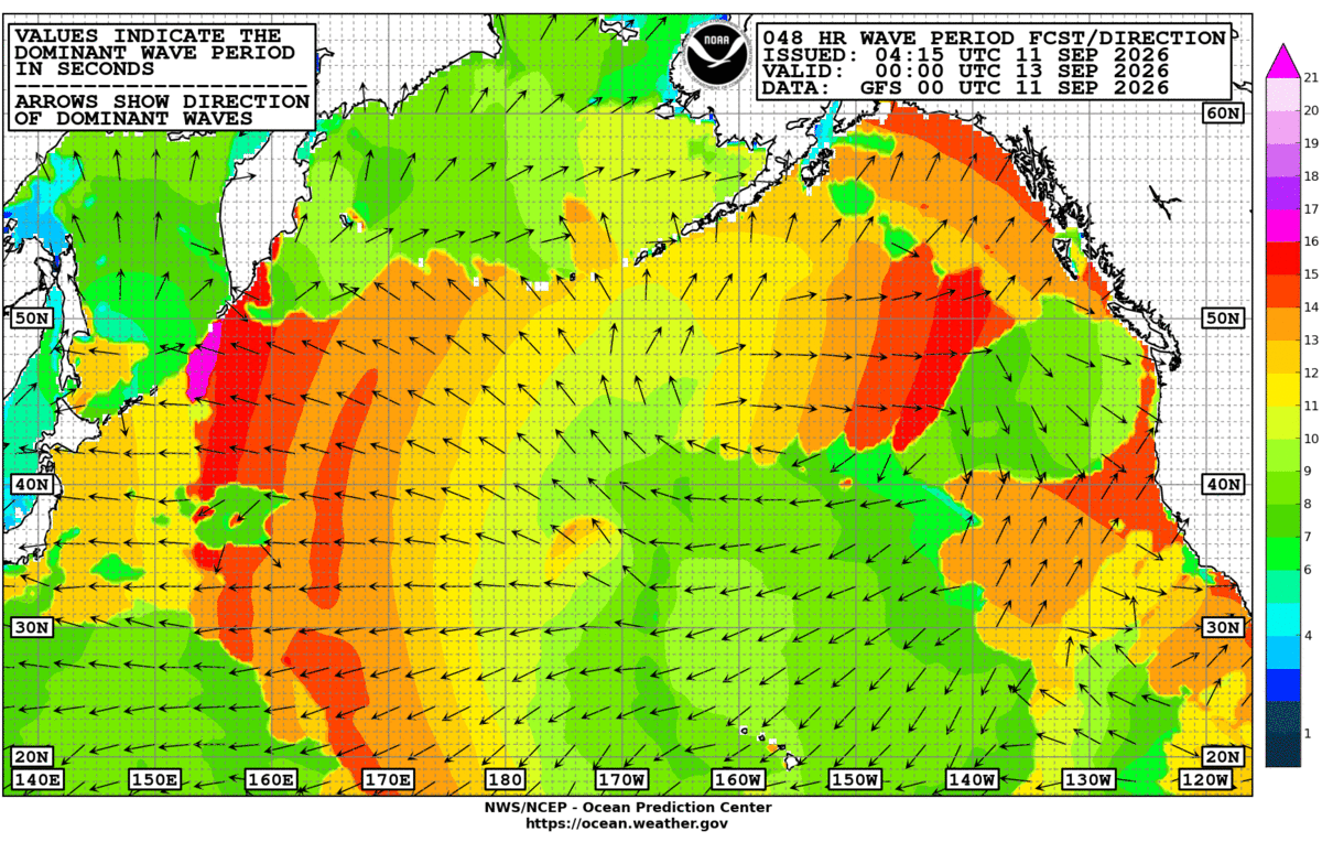 North Pacific 48 Hour Wave Period Forecast