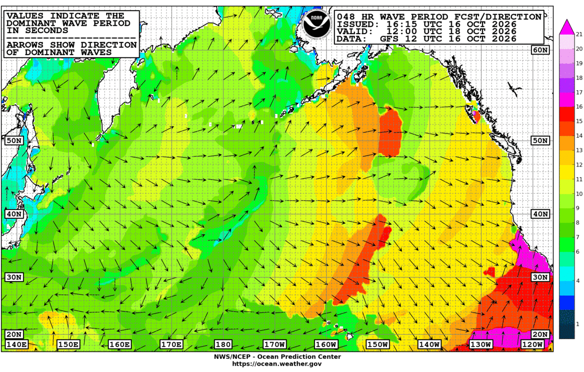 North Pacific 48 Hour Wave Period Forecast