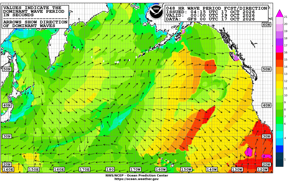 North Pacific 48 Hour Wave Period Forecast