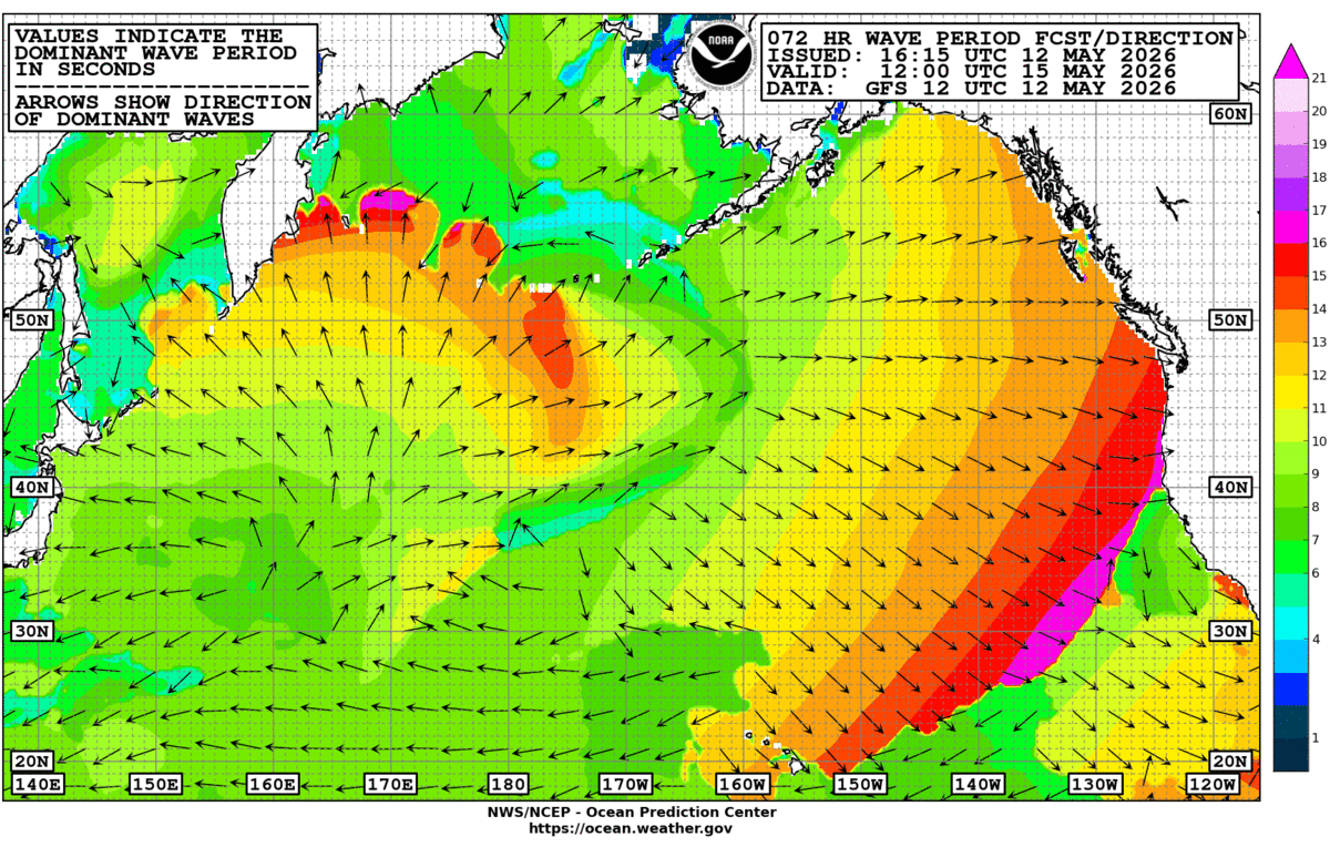 North Pacific 72 Hour Wave Period Forecast