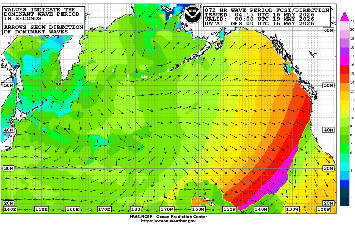 North Pacific 72 Hour Wave Period Forecast