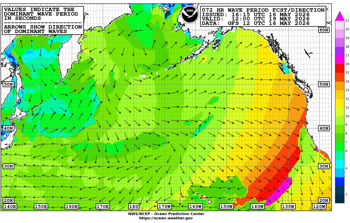 North Pacific 72 Hour Wave Period Forecast