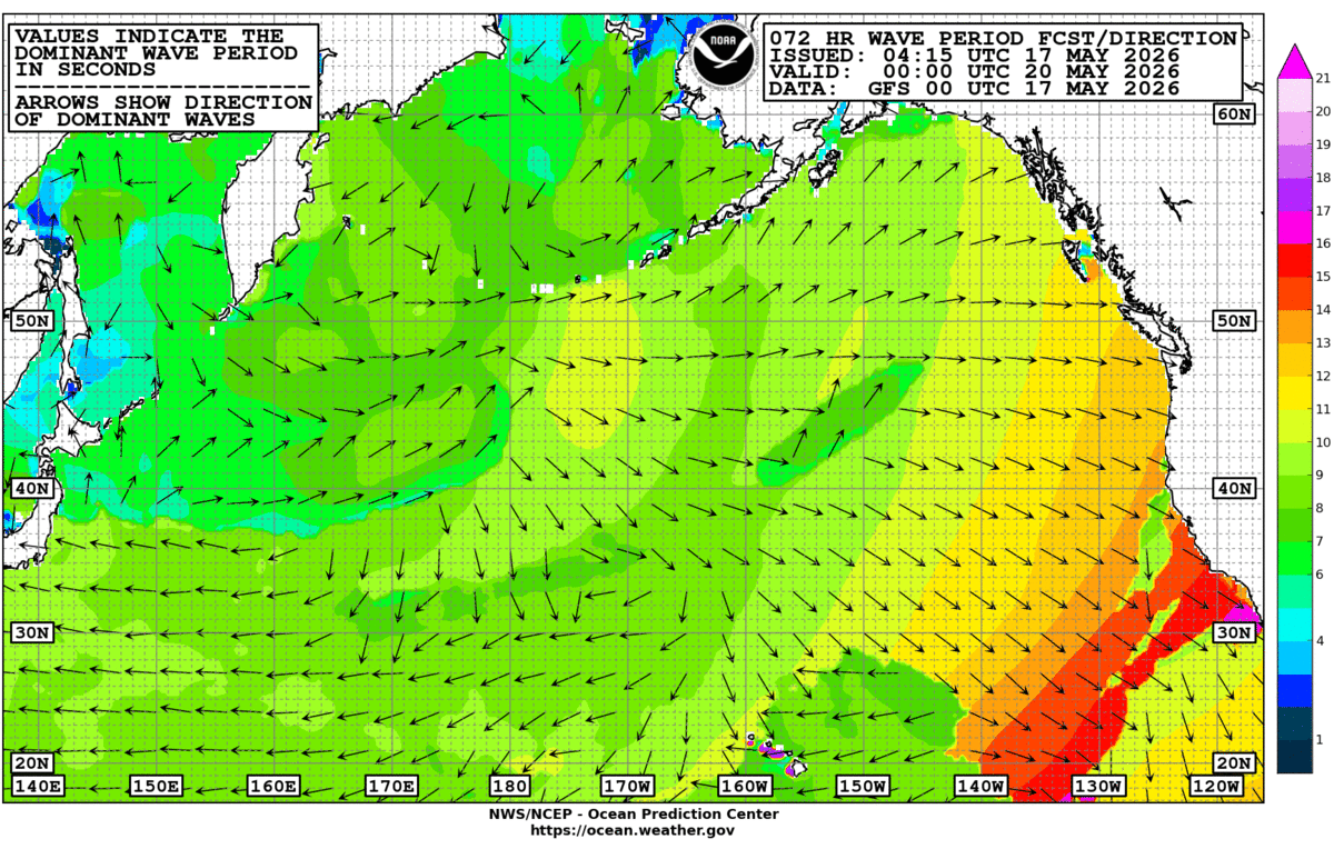 North Pacific 72 Hour Wave Period Forecast