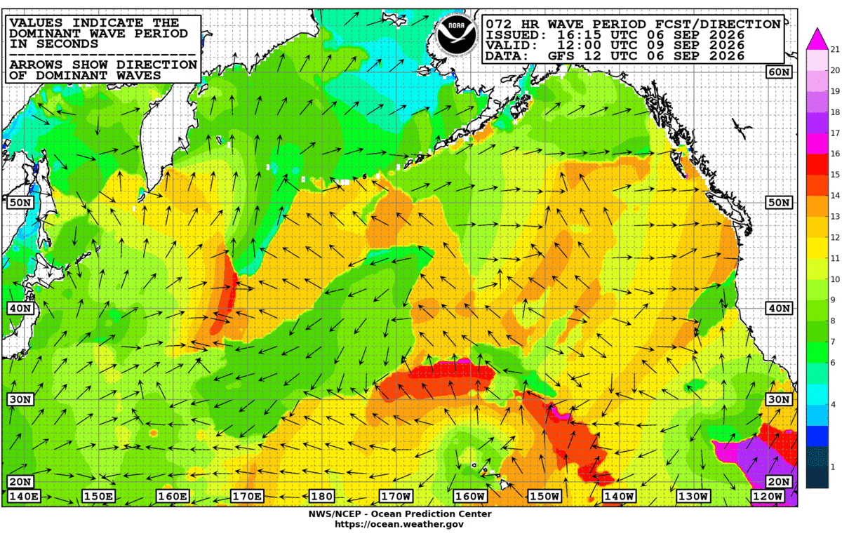 North Pacific 72 Hour Wave Period Forecast