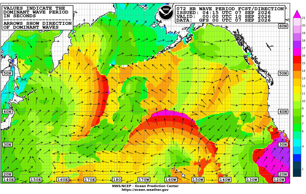 North Pacific 72 Hour Wave Period Forecast