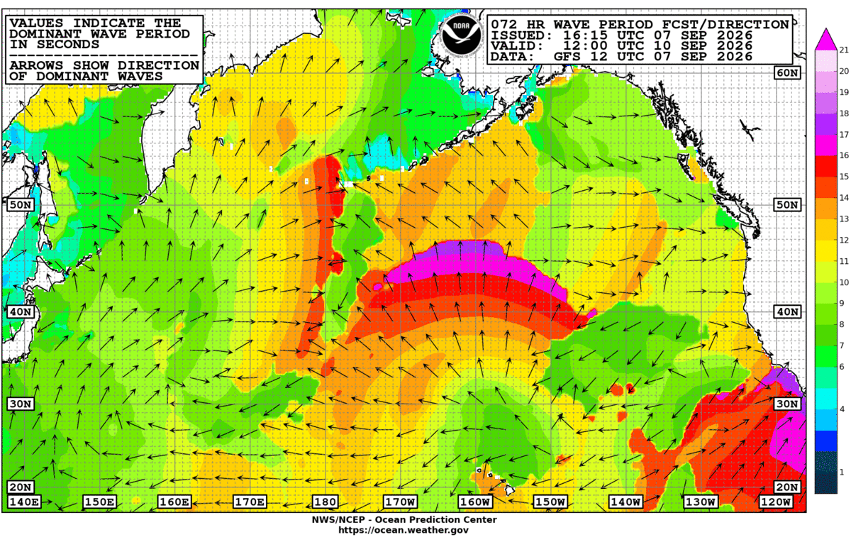 North Pacific 72 Hour Wave Period Forecast