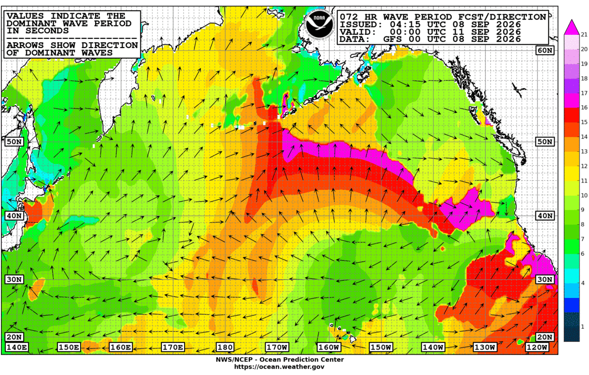 North Pacific 72 Hour Wave Period Forecast