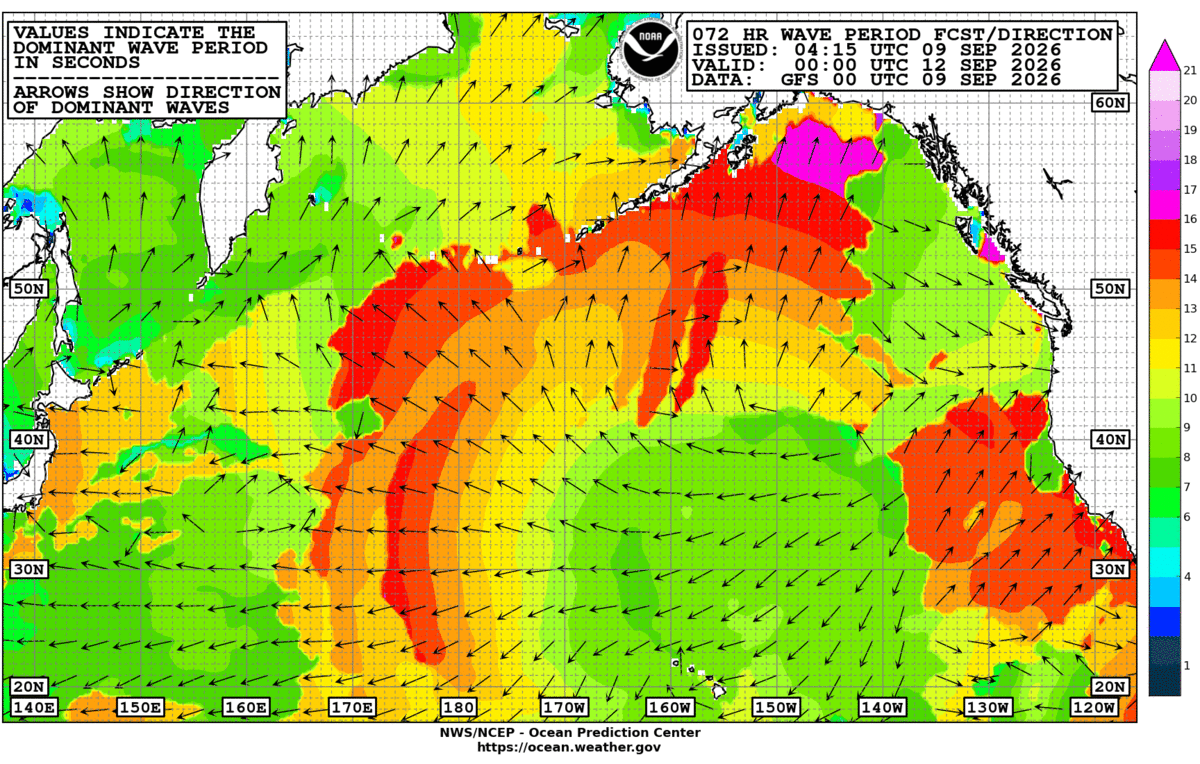 North Pacific 72 Hour Wave Period Forecast