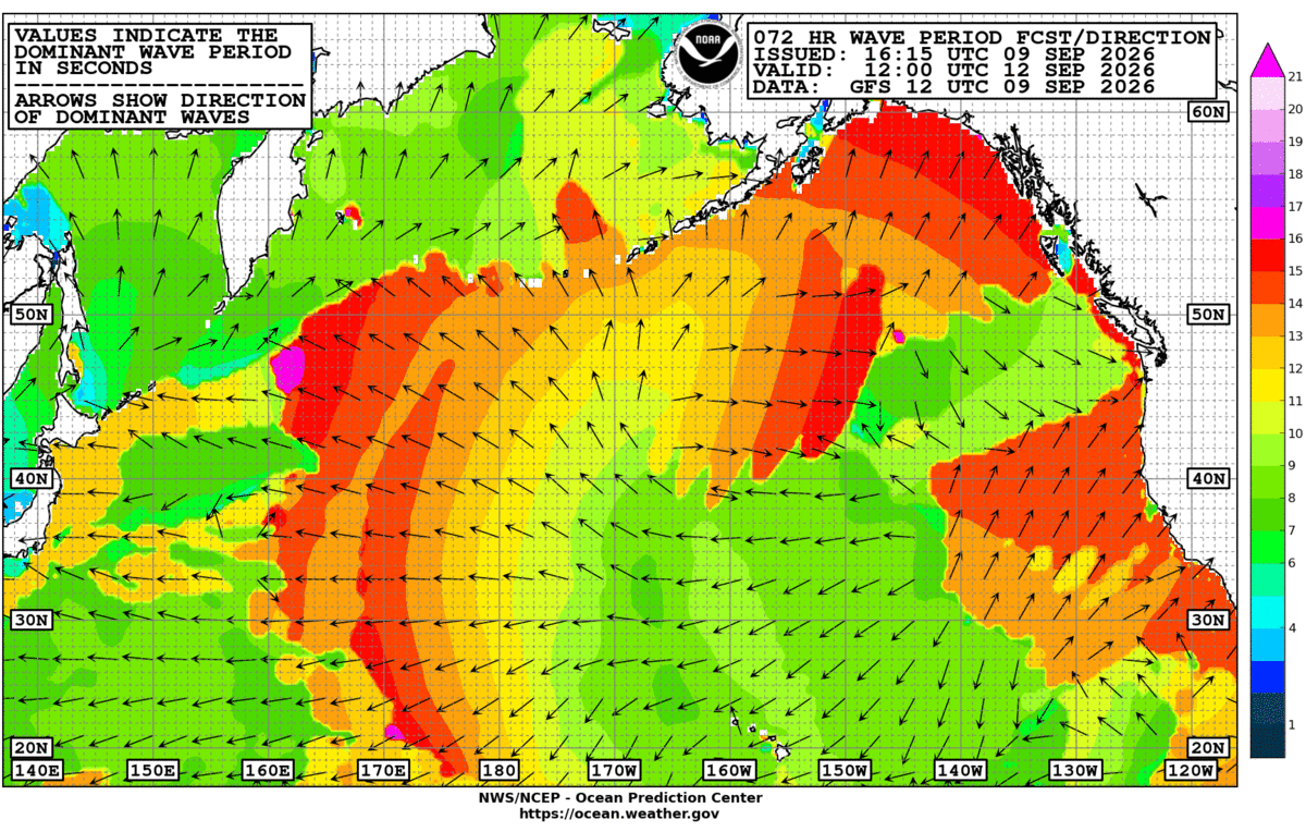 North Pacific 72 Hour Wave Period Forecast