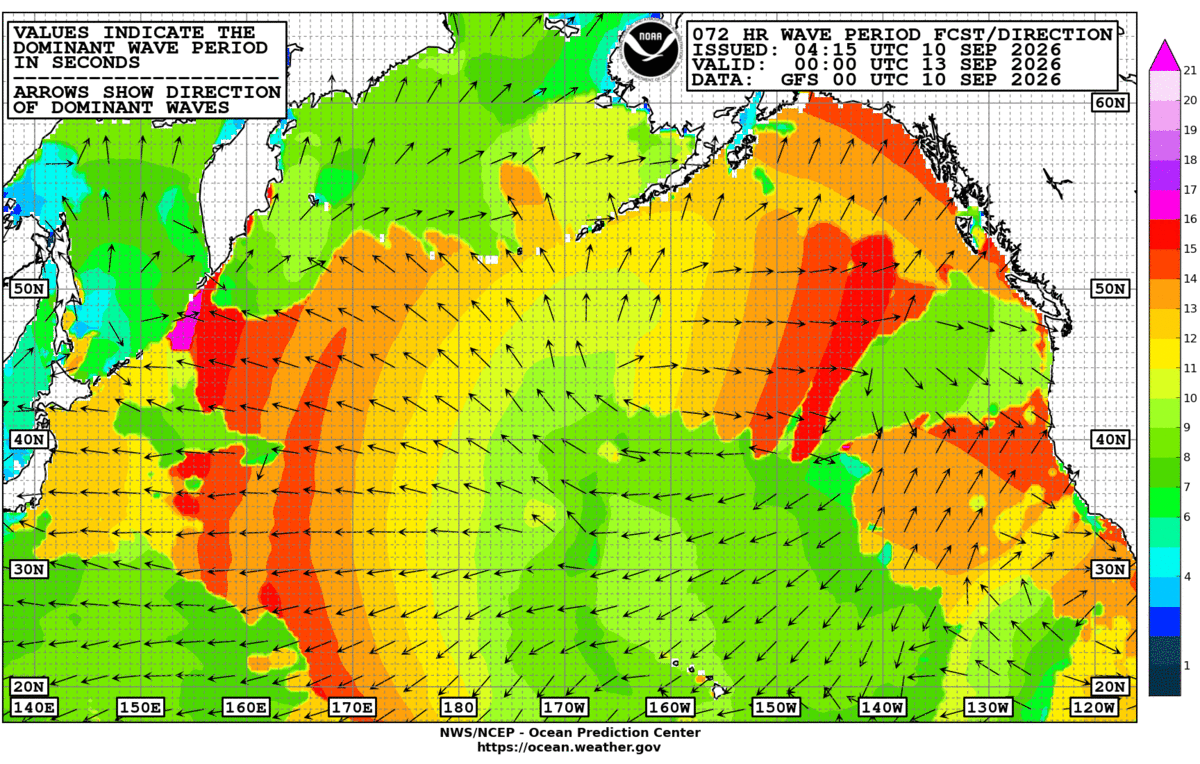 North Pacific 72 Hour Wave Period Forecast