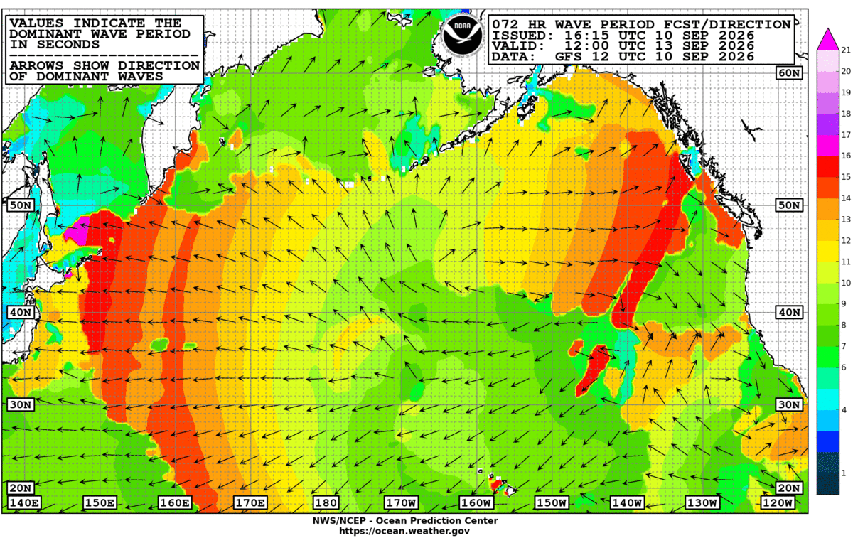 North Pacific 72 Hour Wave Period Forecast