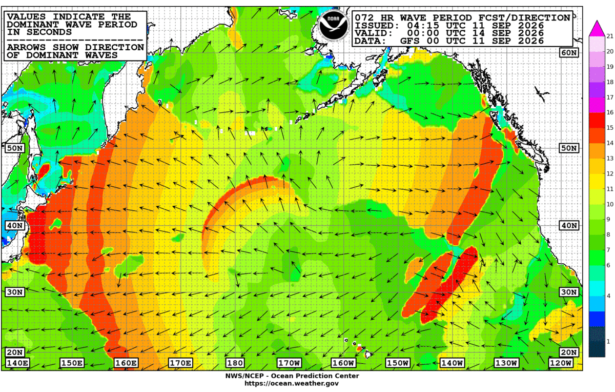 North Pacific 72 Hour Wave Period Forecast