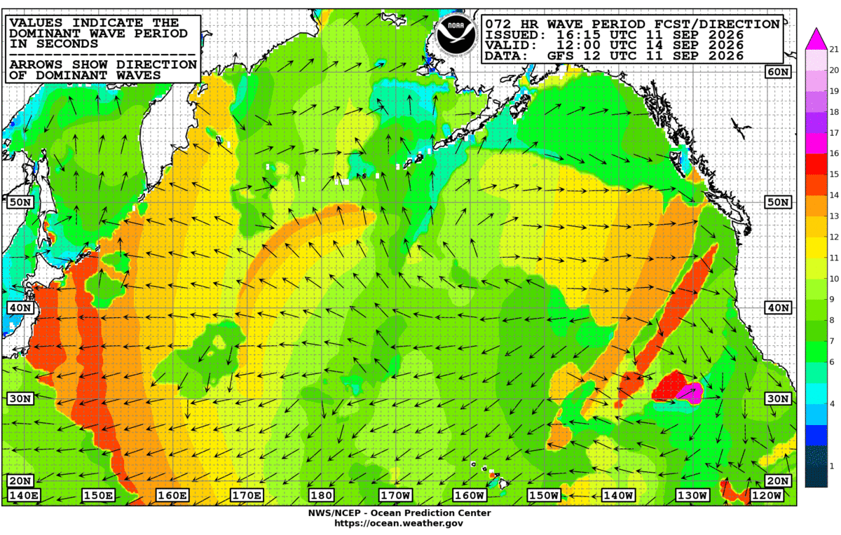 North Pacific 72 Hour Wave Period Forecast