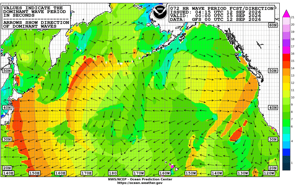 North Pacific 72 Hour Wave Period Forecast