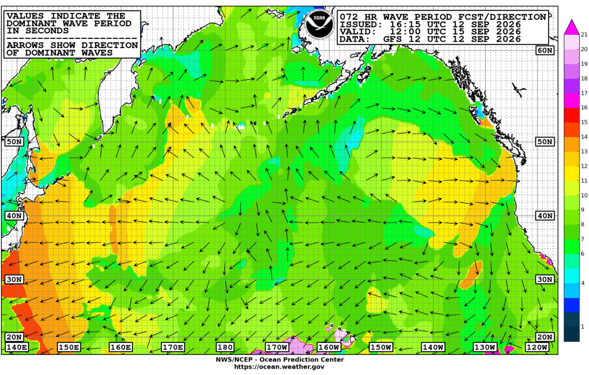 North Pacific 72 Hour Wave Period Forecast