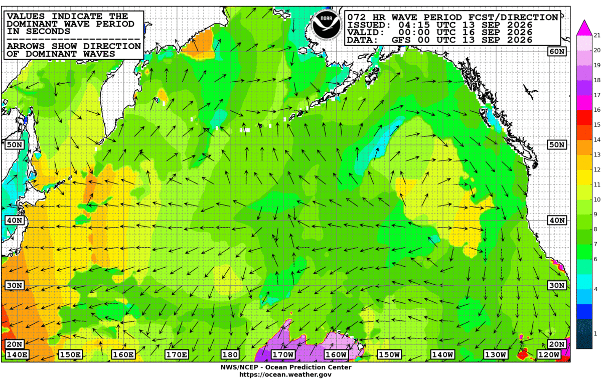 North Pacific 72 Hour Wave Period Forecast