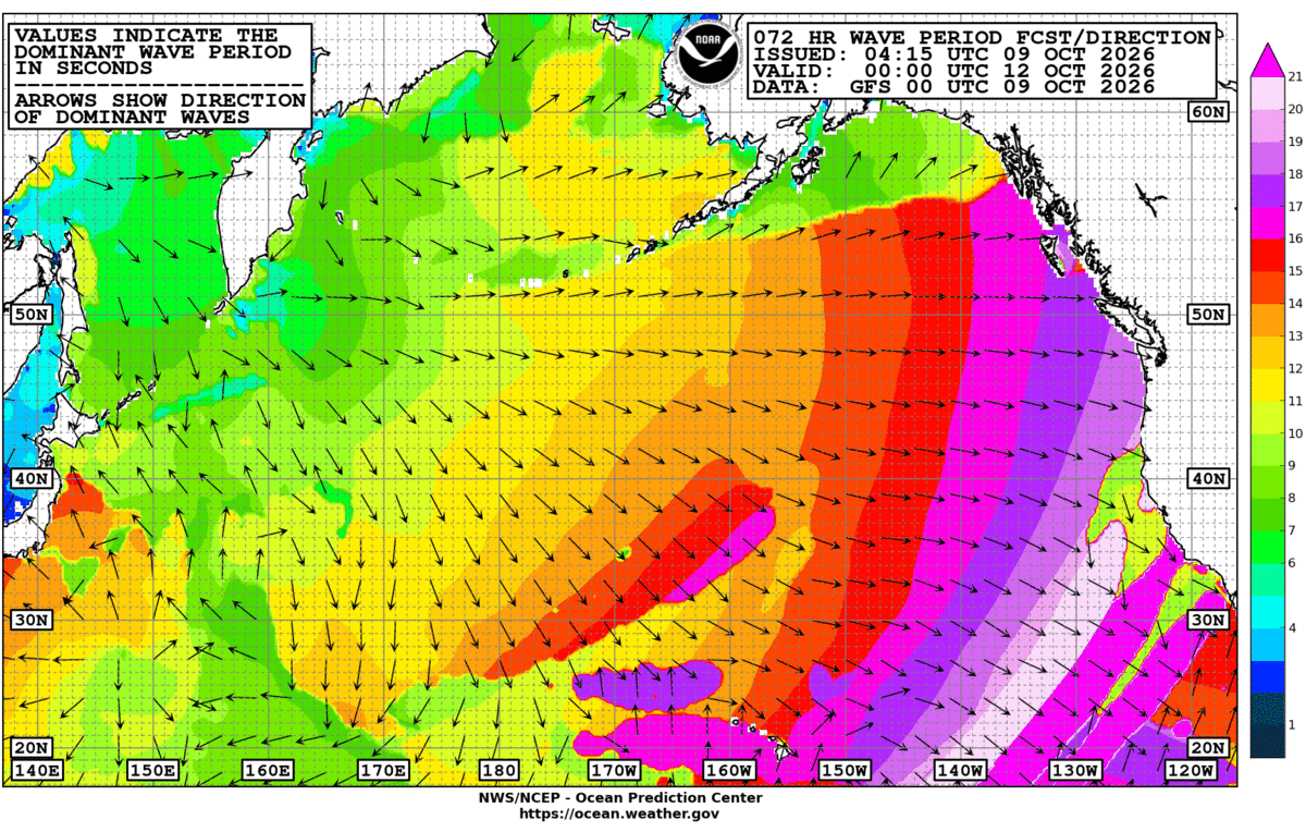 North Pacific 72 Hour Wave Period Forecast