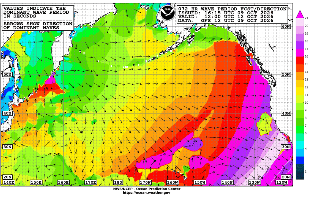 North Pacific 72 Hour Wave Period Forecast