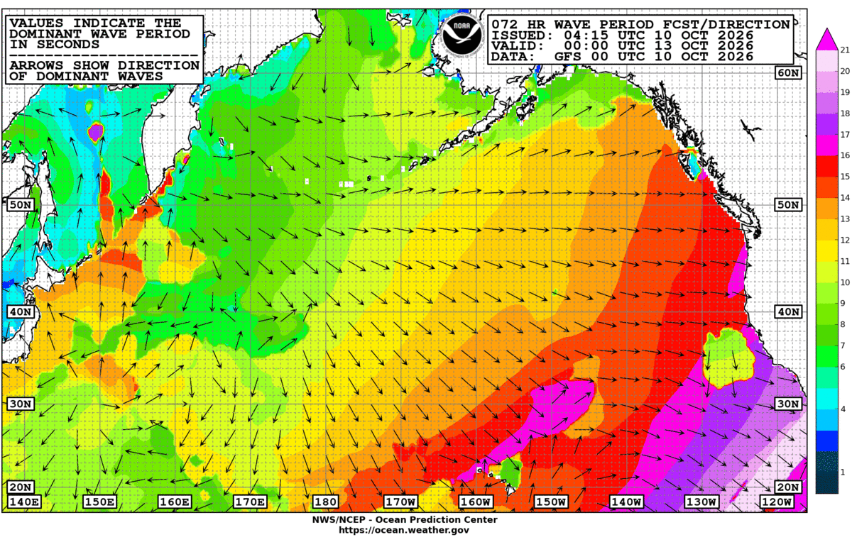 North Pacific 72 Hour Wave Period Forecast