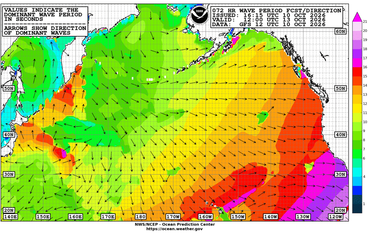 North Pacific 72 Hour Wave Period Forecast