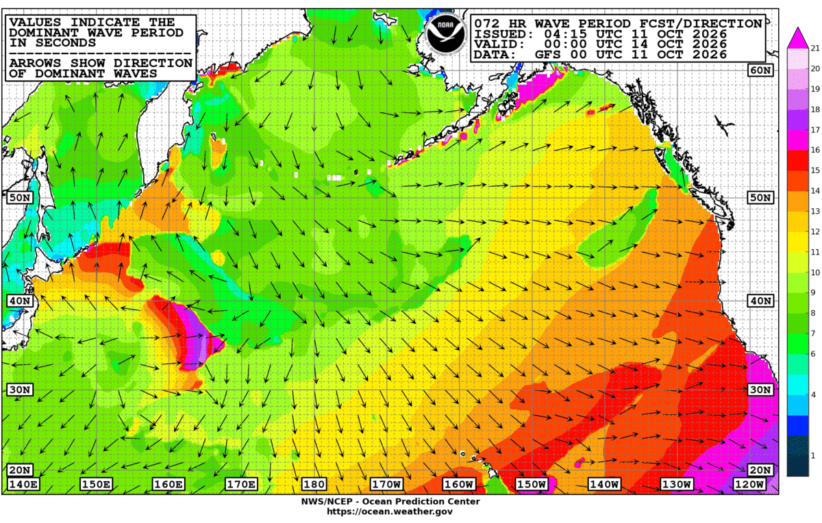 North Pacific 72 Hour Wave Period Forecast