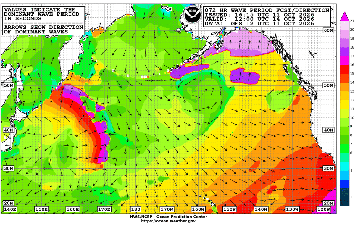 North Pacific 72 Hour Wave Period Forecast